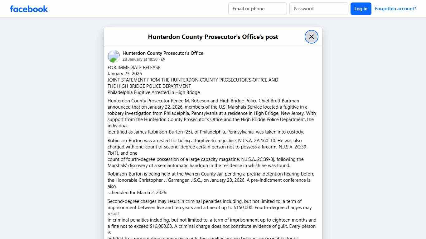 FOR IMMEDIATE... - Hunterdon County Prosecutor's Office Facebook