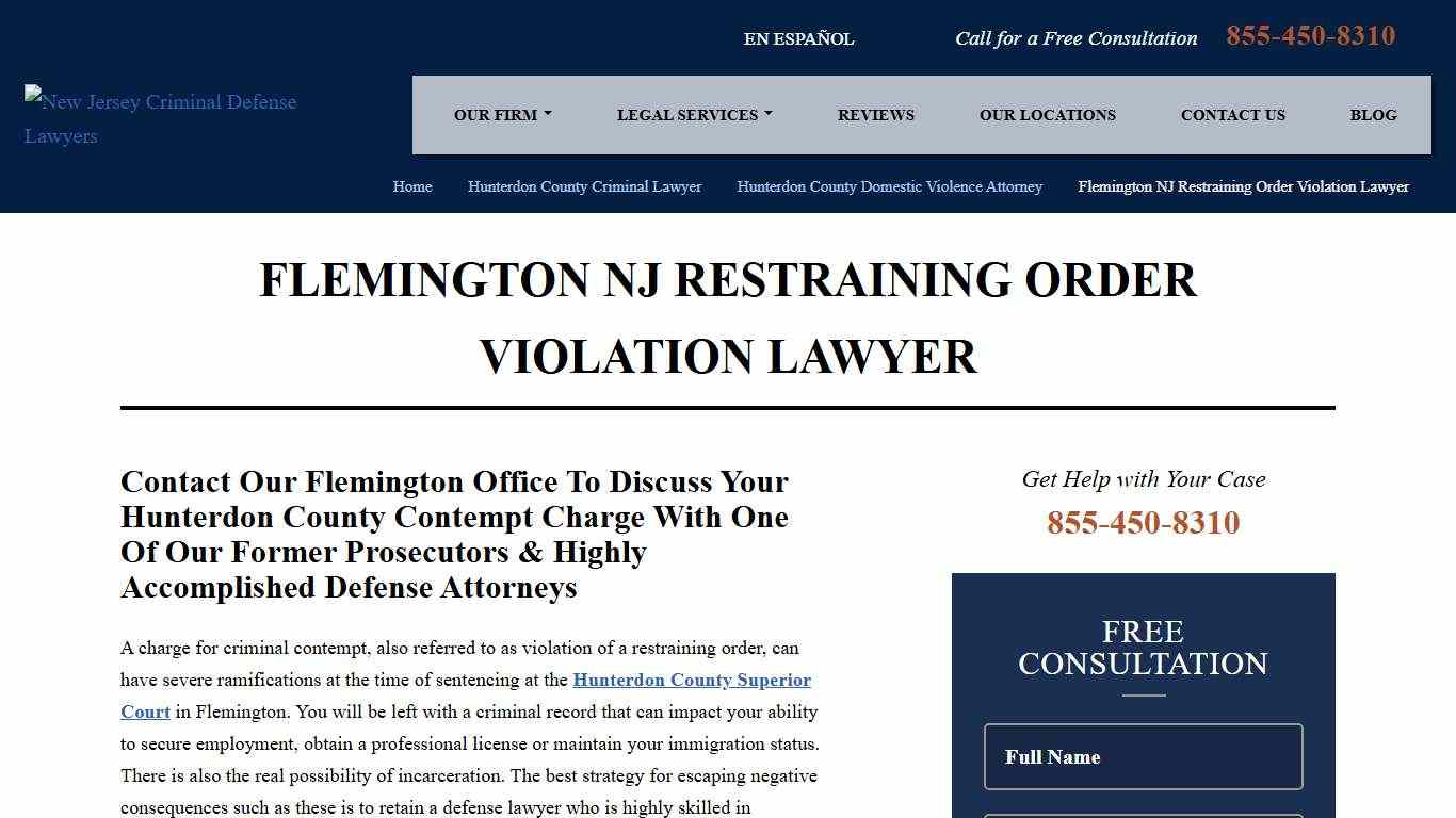 Flemington NJ Restraining Order Violation Lawyer Criminal Contempt